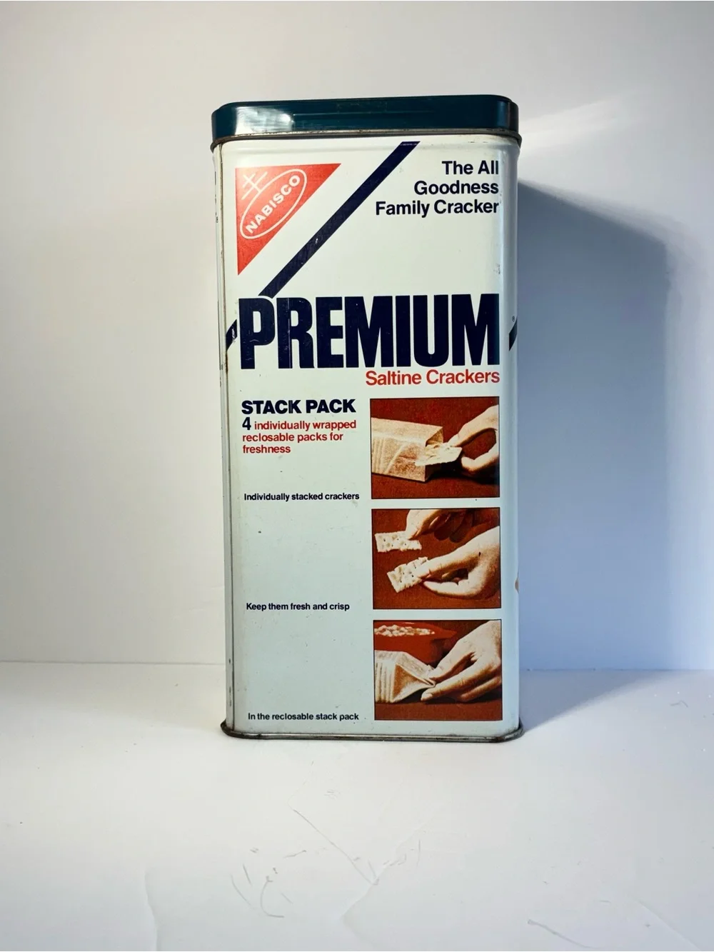Vintage Nabisco Premium Saltine Crackers Tin Stack Pack Canister 1980s Retro Kit